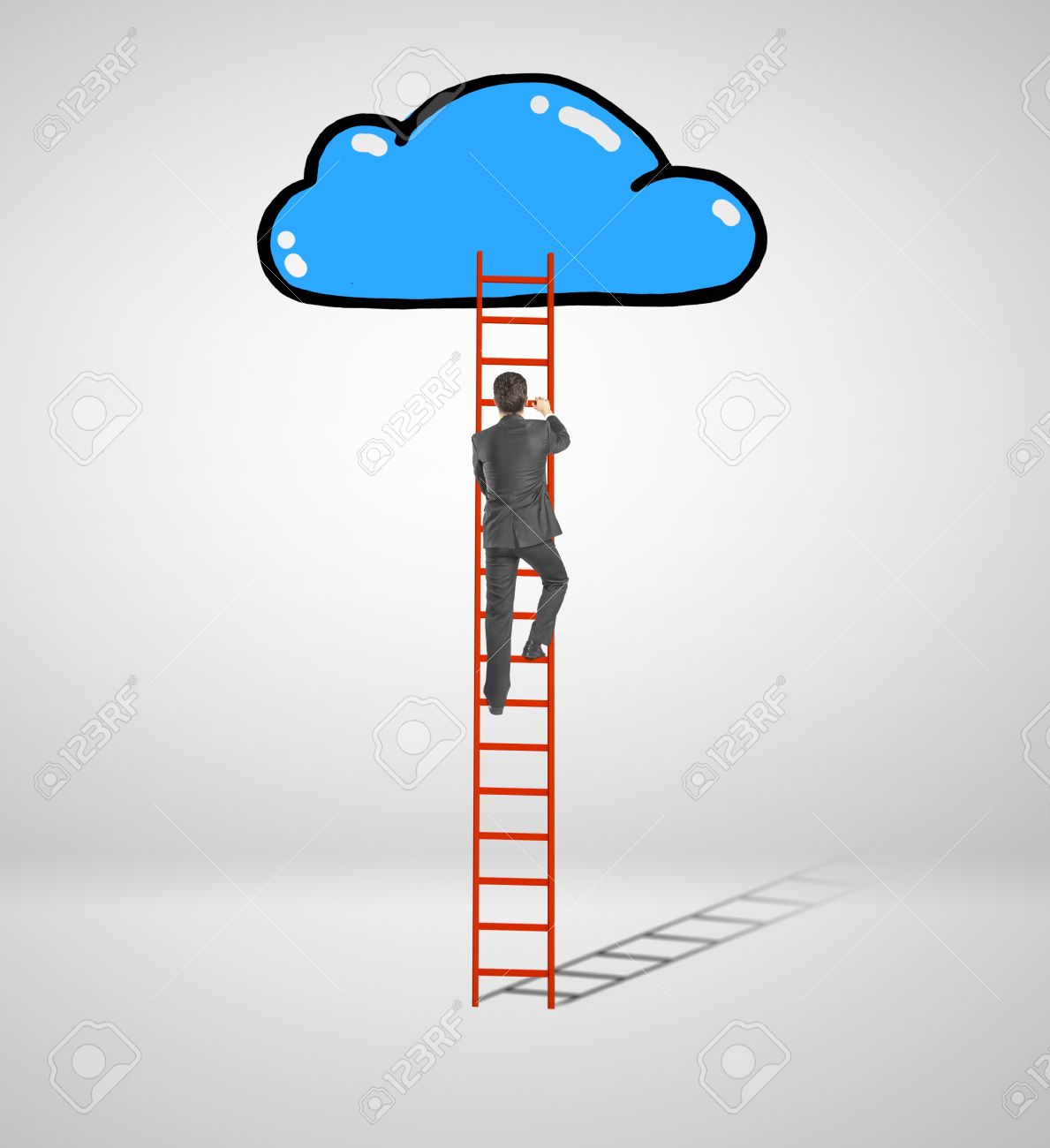 1189x1300 Man Climbing On Ladder To Drawing Cloud Stock Photo, Picture