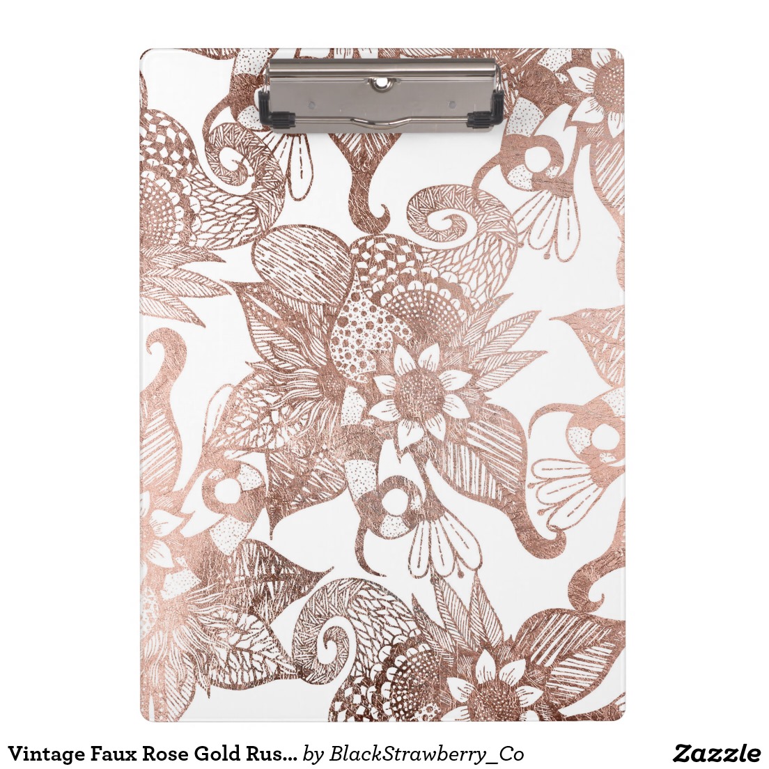 1104x1104 Vintage Faux Rose Gold Rustic Floral Drawings Clipboard Floral