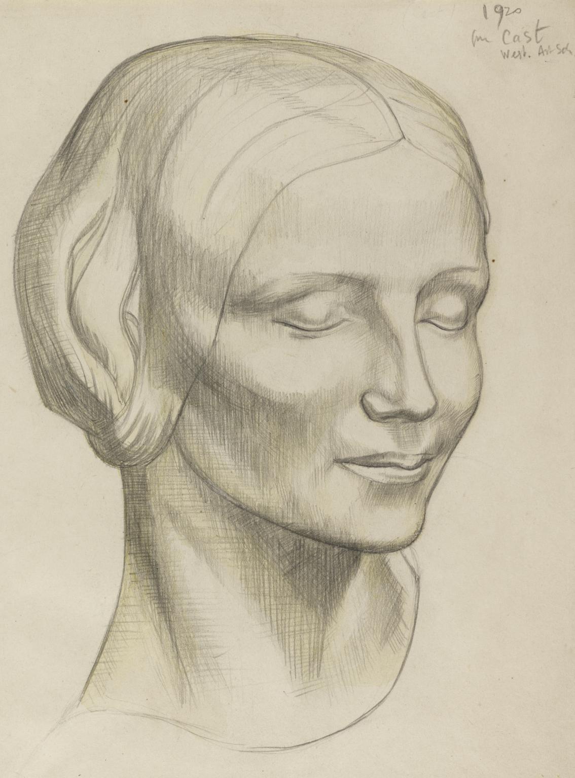 1134x1536 Drawing Of A Women's Head With Closed Eyes', David Jones, 1920