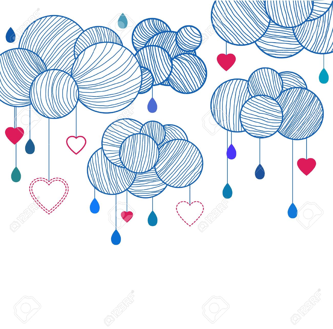 1300x1284 Cute Background With Hand Drawing Clouds, Illustration Royalty