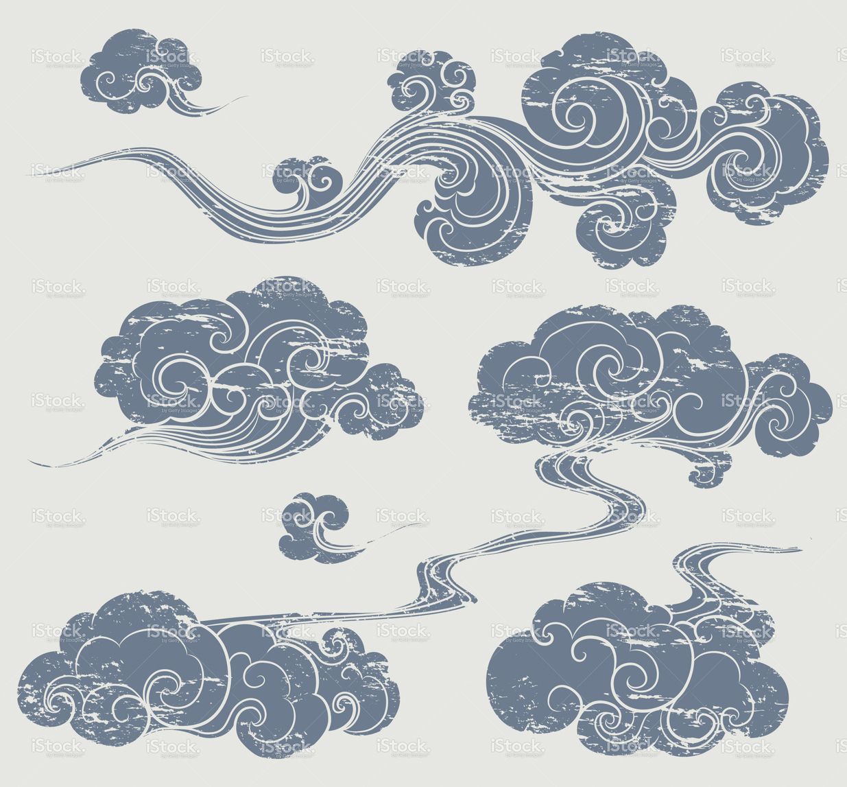 1235x1147 A Set Of Grunge Cloud Graphics In Oriental Style. Vector Art
