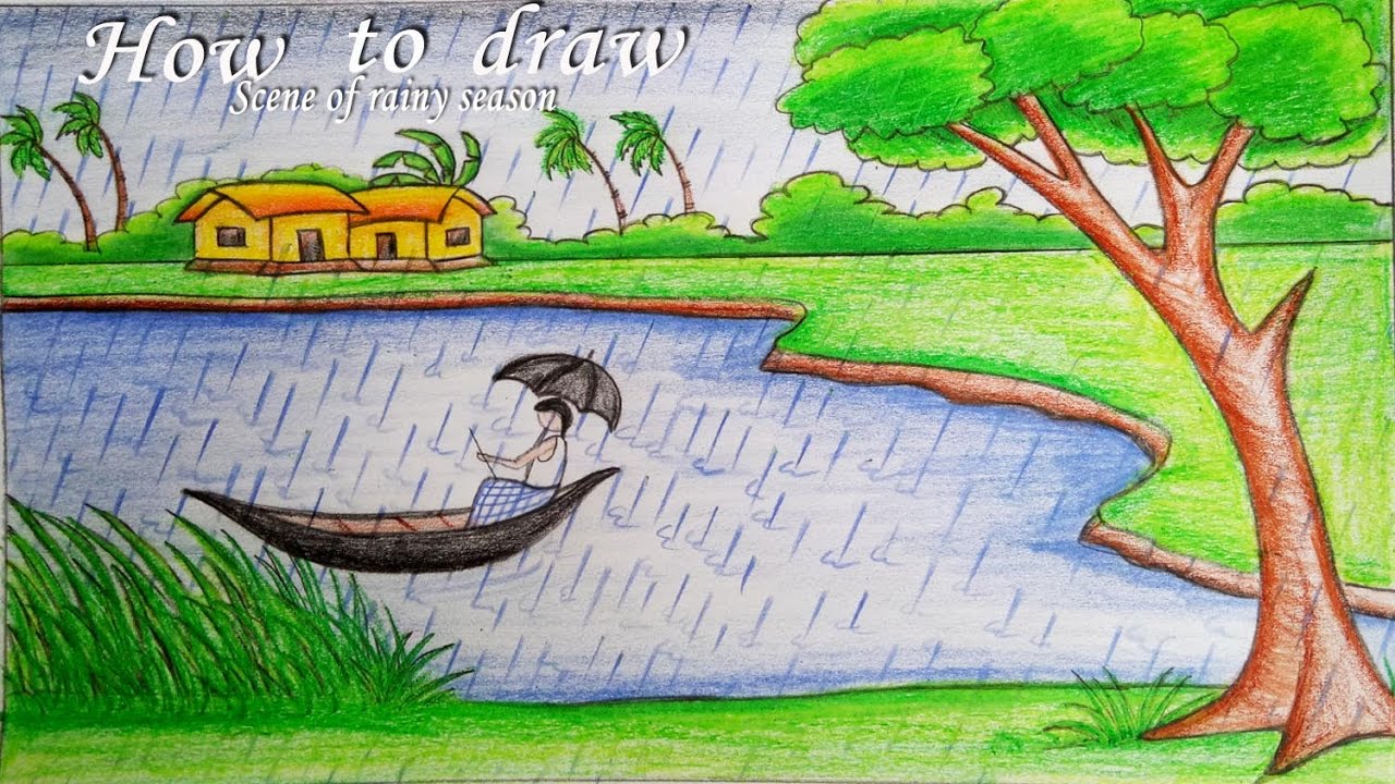 1280x720 How To Draw A Scenery Of Rainy Season Step By Step (Very Easy