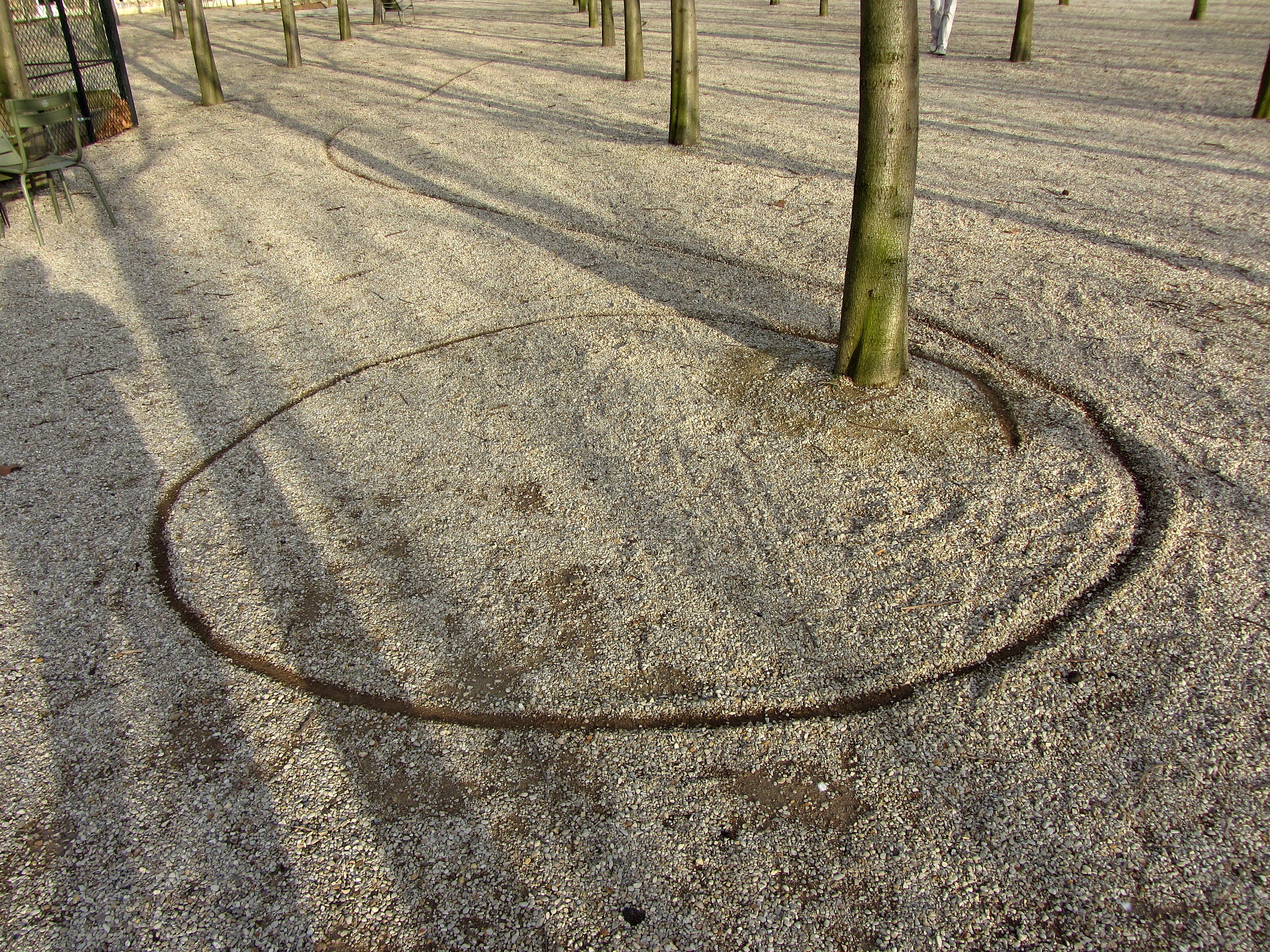 2640x1980 Wallpaper Trees, Drawing, Sand, Cobblestone, Grass, Wall, Wood