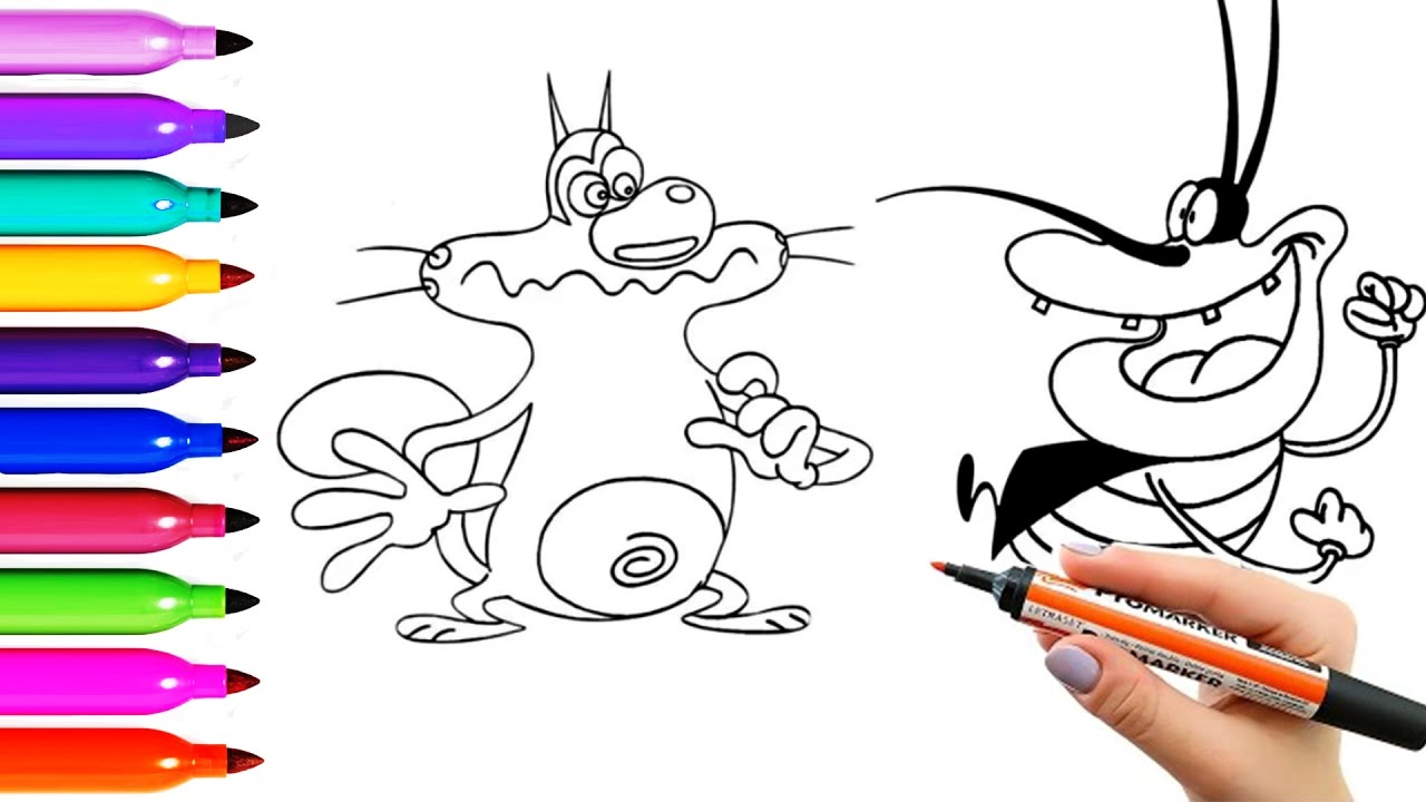 1280x720 Oggy Cockroaches Drawing Coloring Pages For Kids Draw