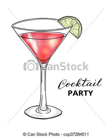 385x470 Cocktail Party Design Template. Hand Drawn Cocktail In Vector