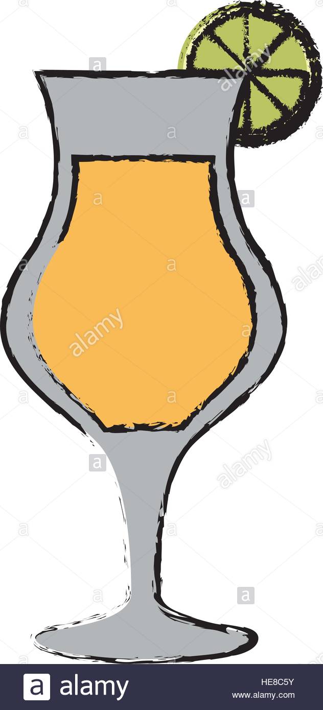 632x1390 Drawing Cocktail Glass Cup Lime Alcoholic Beverage Stock Vector