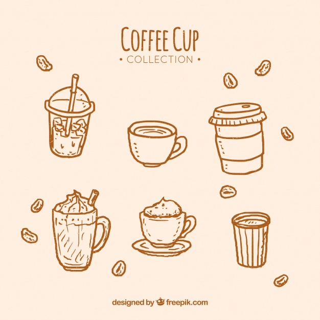 626x626 Orange Hand Drawn Coffee Cup Collection Vector Free Download