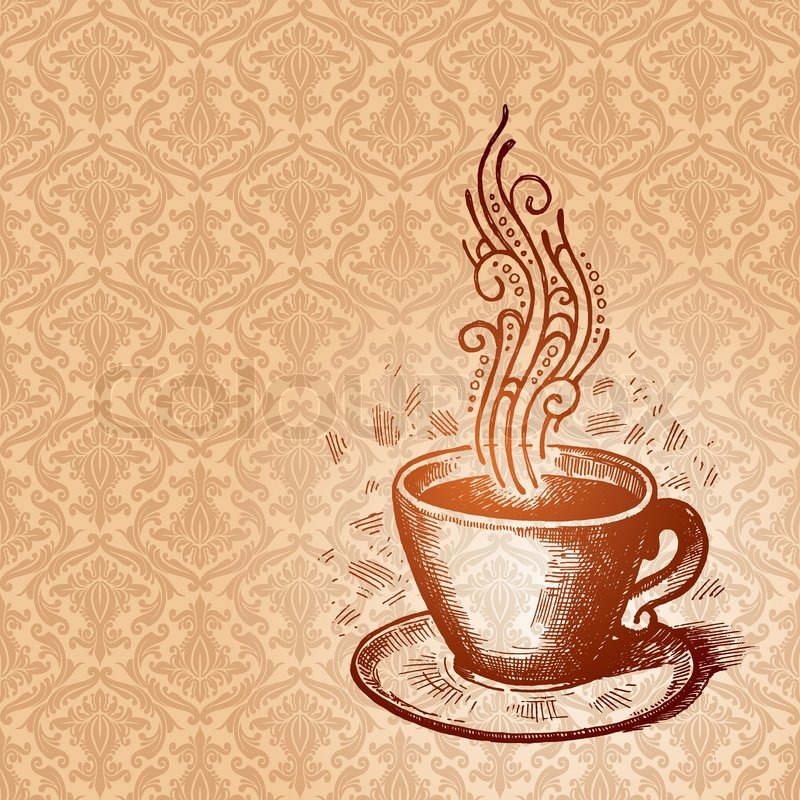 800x800 Vector Hand Drawn Coffee Cup On A Damask Seamless Pattern