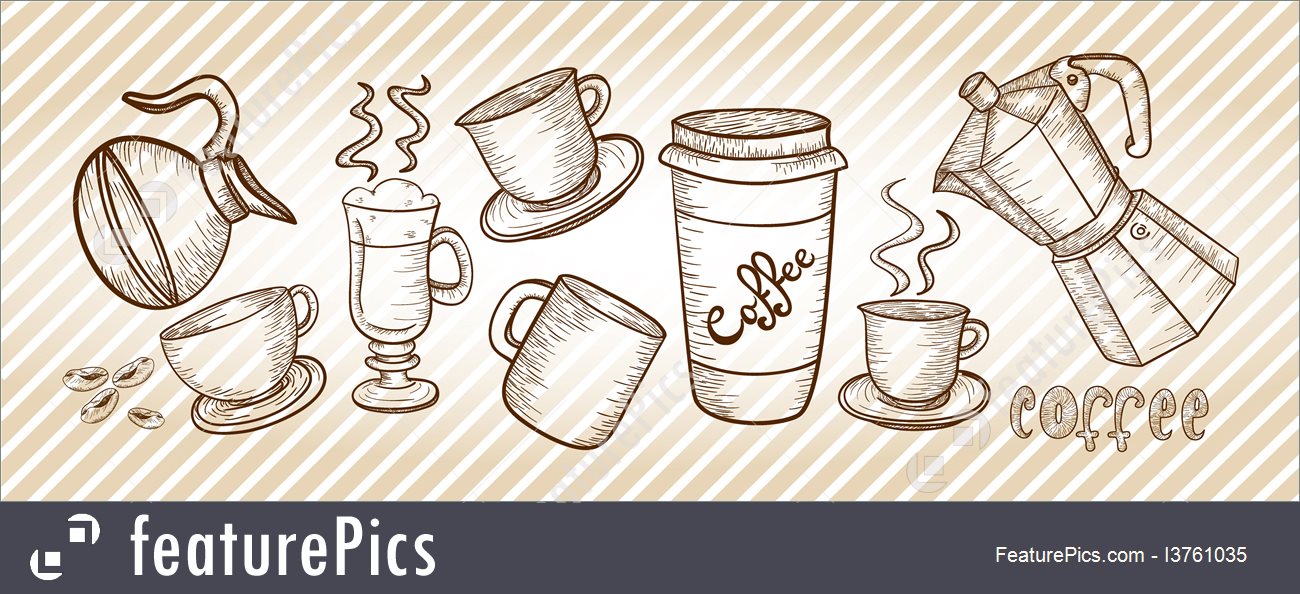 1300x594 Illustration Of Coffee Set Drawing