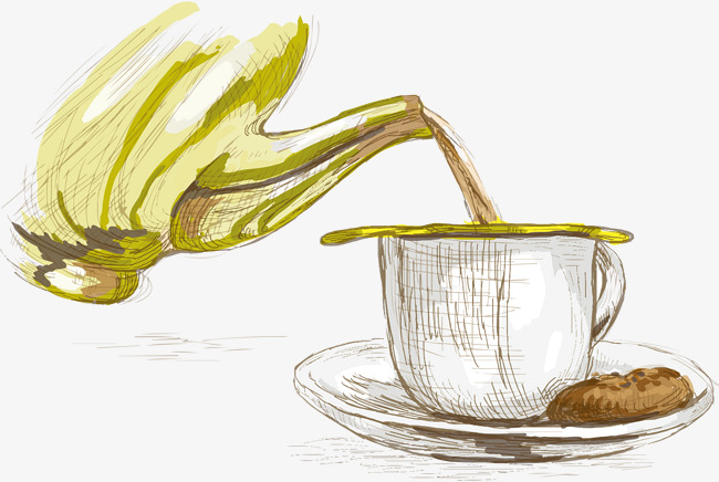 650x436 Vector Drawings Of Watercolor Tea Set, Hand, Coffee Cup, Coffee