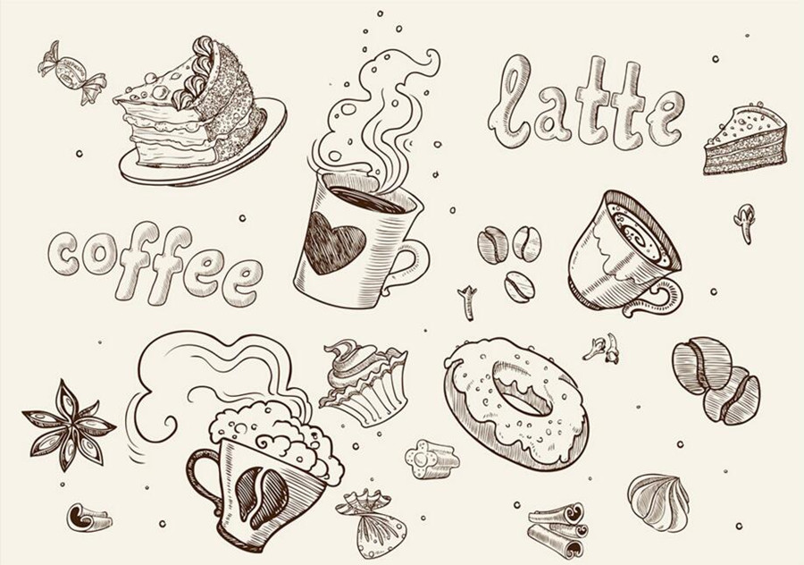 900x632 Custom Large Murals,line Drawing Cafe Murals Wallpaper,restaurant