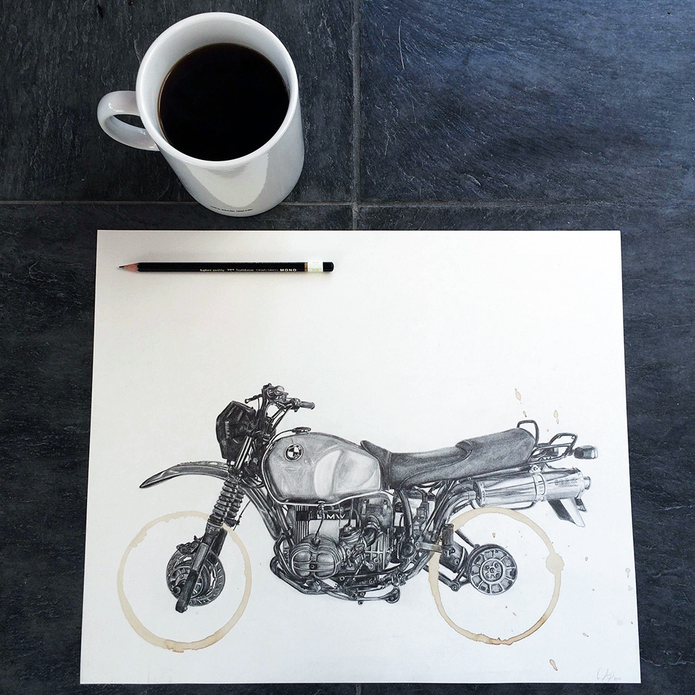 1000x1000 Coffee Stain Motorcycle Drawings By Carter Asmann Colossal