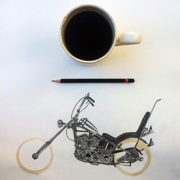 600x600 Drawings Of Motorcycles Using Coffee Cup Stains By Artist Carter