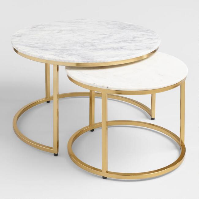 650x650 Round White Marble Brass Nesting Tables
