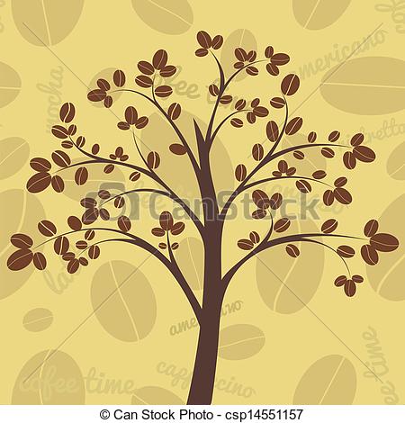 450x470 Coffee Tree On Coffee Beans Pattern, Vector Illustration Clipart