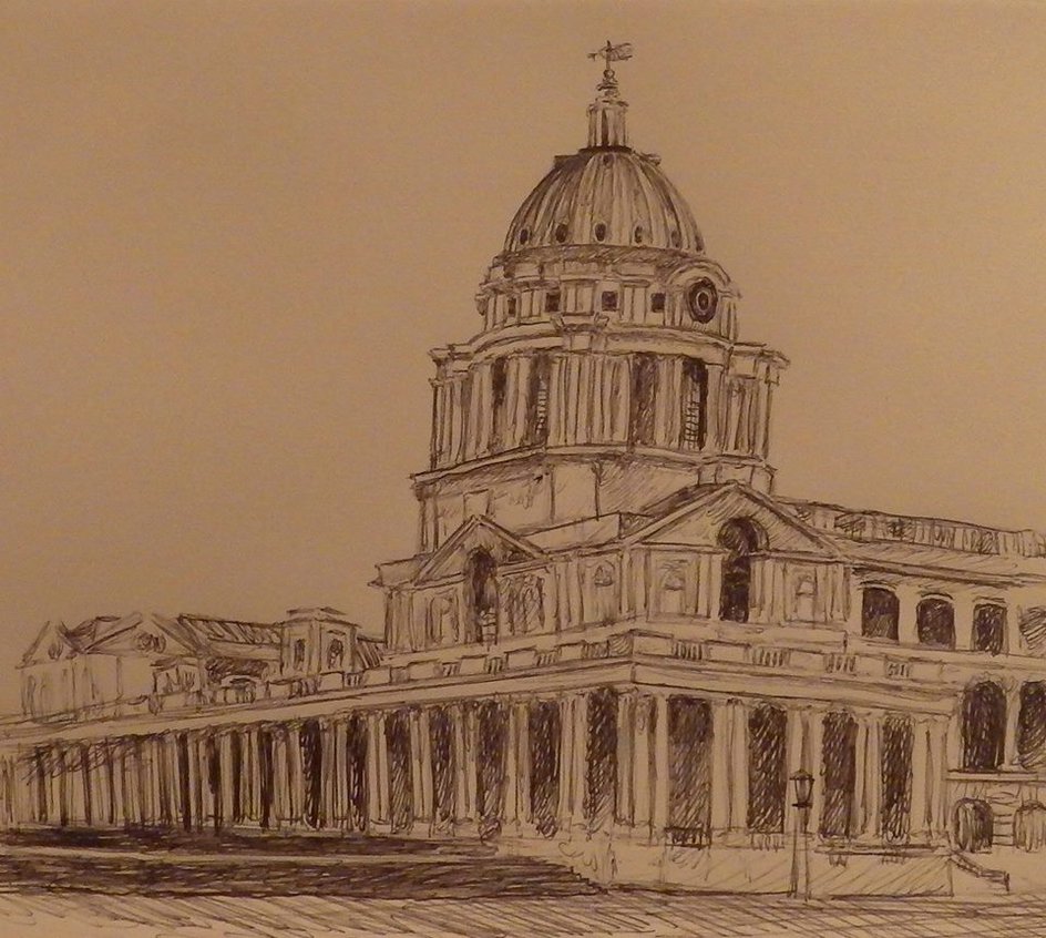 944x846 Pen Drawing Royal Naval College, Greenwich, London By A380fan