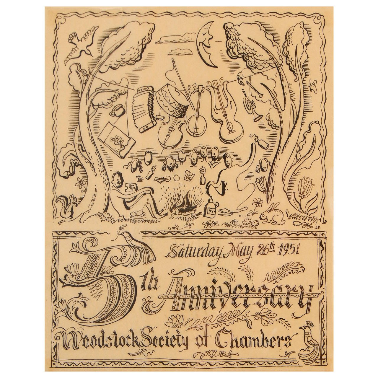 1280x1280 Woodstock Society Of Chambers, Important Art Colony Drawing, 1951