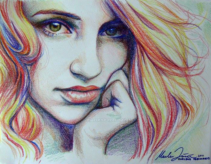 697x544 Colorful Girl Pencil Drawing By Marlene Image
