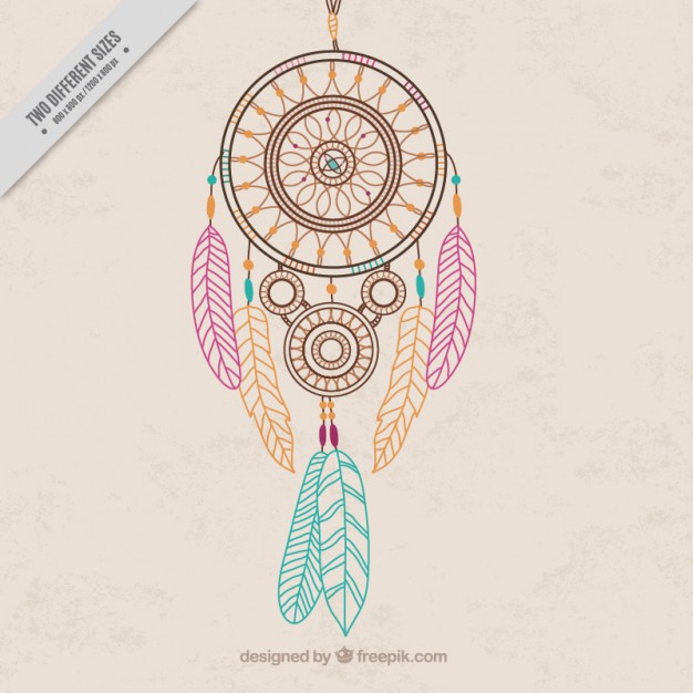 626x626 Hand Drawn Dream Catcher With Colored Feathers Background Vector