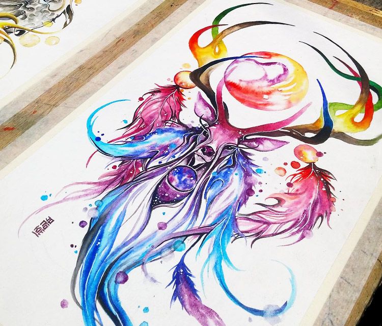 750x640 The Dream Catcher Watercolor Painting By Art Jongkie Jongkie