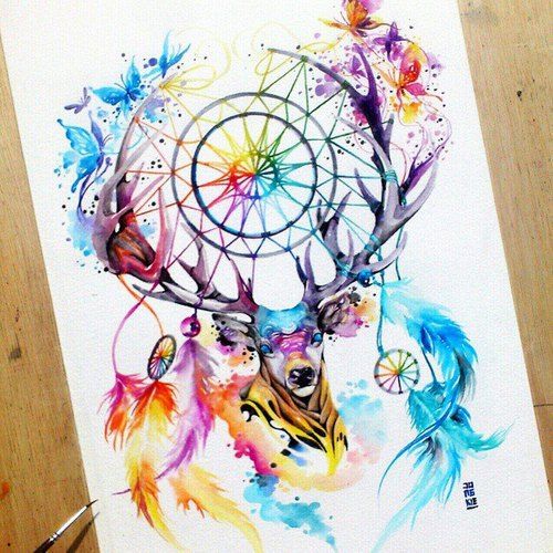 500x500 Watercolour Mandalart Drawing Of Stagdeer Including