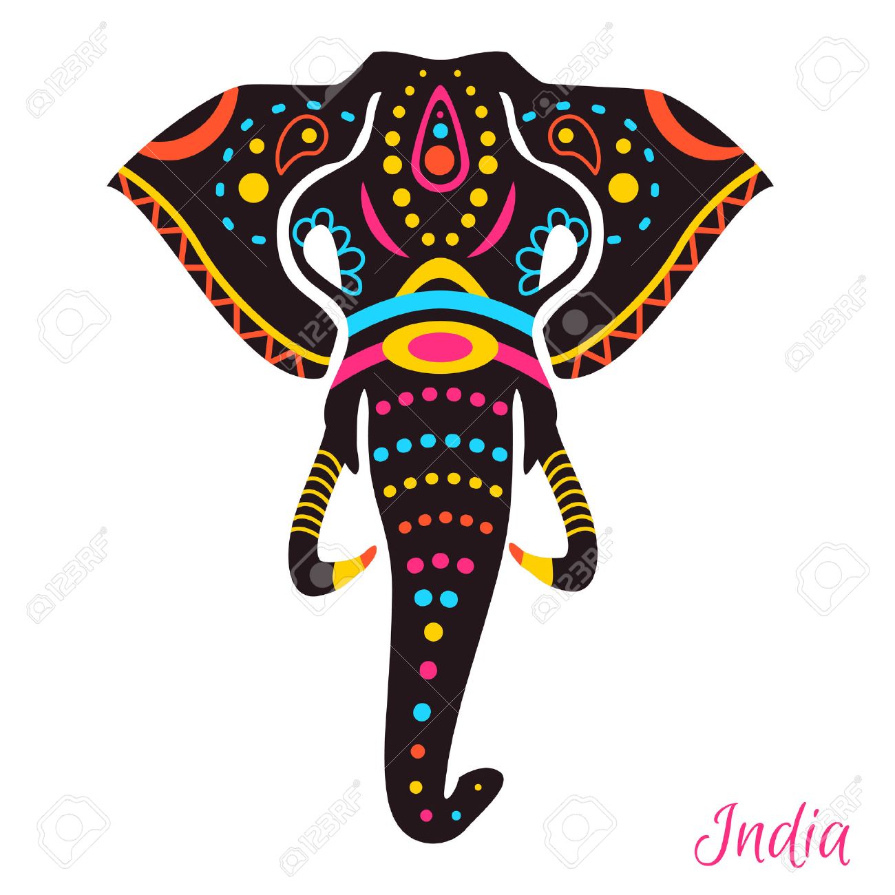 1300x1300 Indian Elephant Head With Drawing. Vector Illustration Royalty