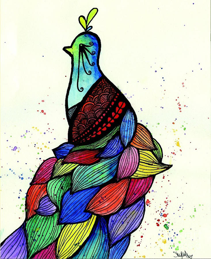 733x900 Colorful Peacock Drawing By Shylee Raquel