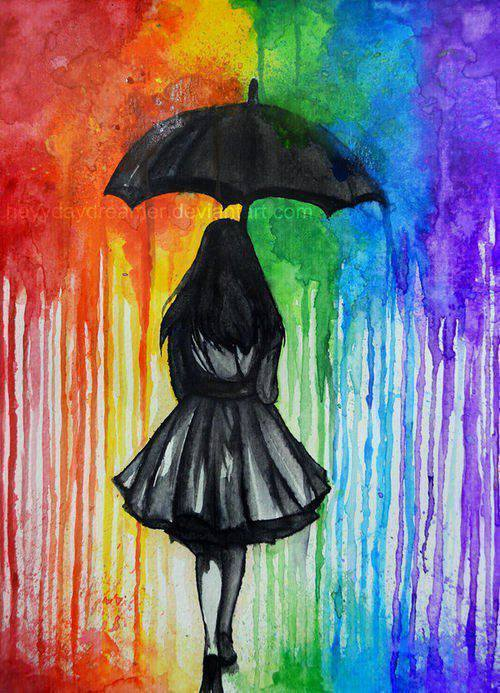 500x693 Art, Black, Colors, Draw, Drawing, Paint, Rain, Rainbow