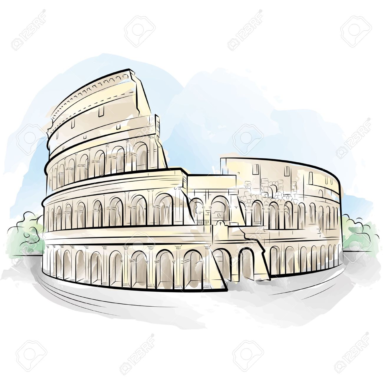 1300x1300 Drawing Color Colosseum, Rome, Italy. Royalty Free Cliparts