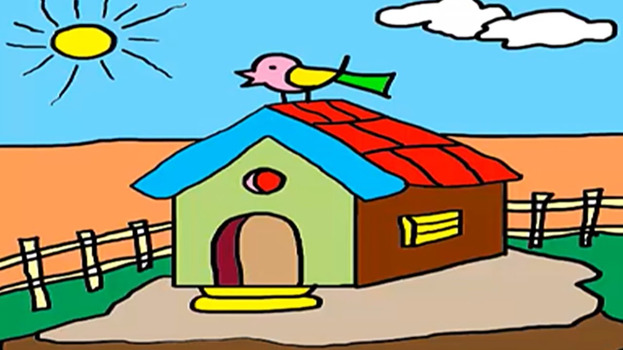 1280x720 Coloring For Kids, How To Draw A House, Hut Drawing For Children