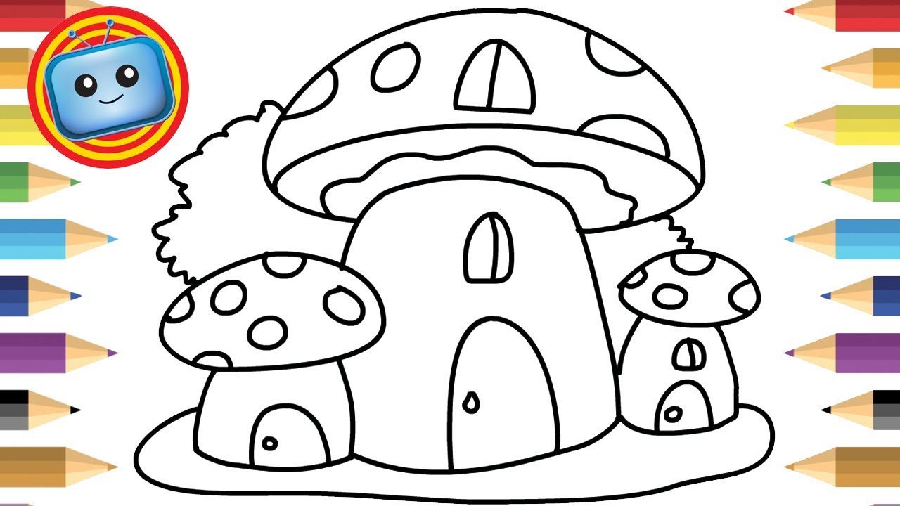 1280x720 How To Draw A Mushroom House Colouring Book Simple Drawing