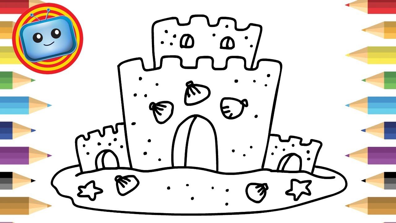 1280x720 How To Draw A Sand Castle Colouring Book Simple Drawing Game