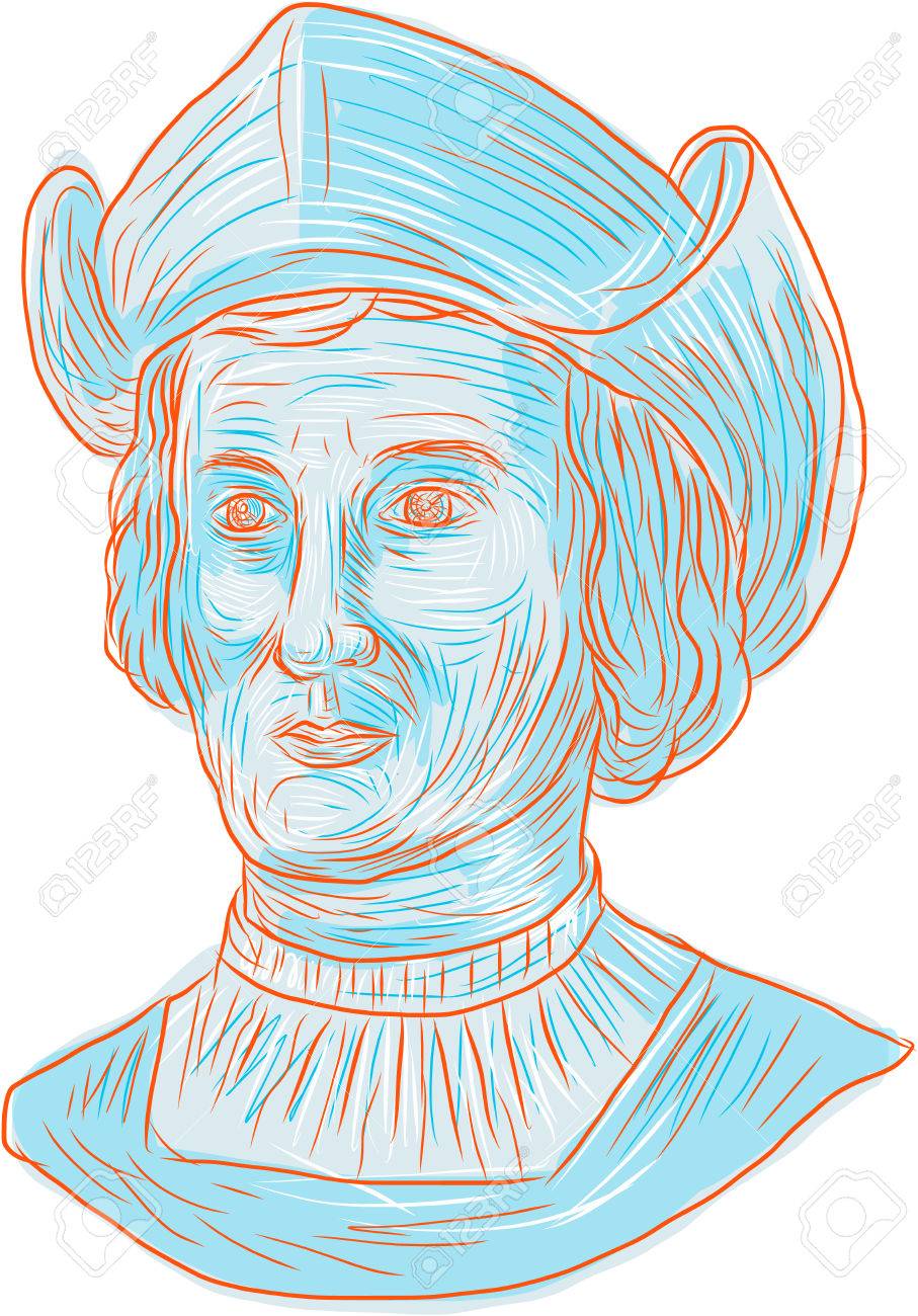 907x1300 Drawing Sketch Style Illustration Of Christopher Columbus
