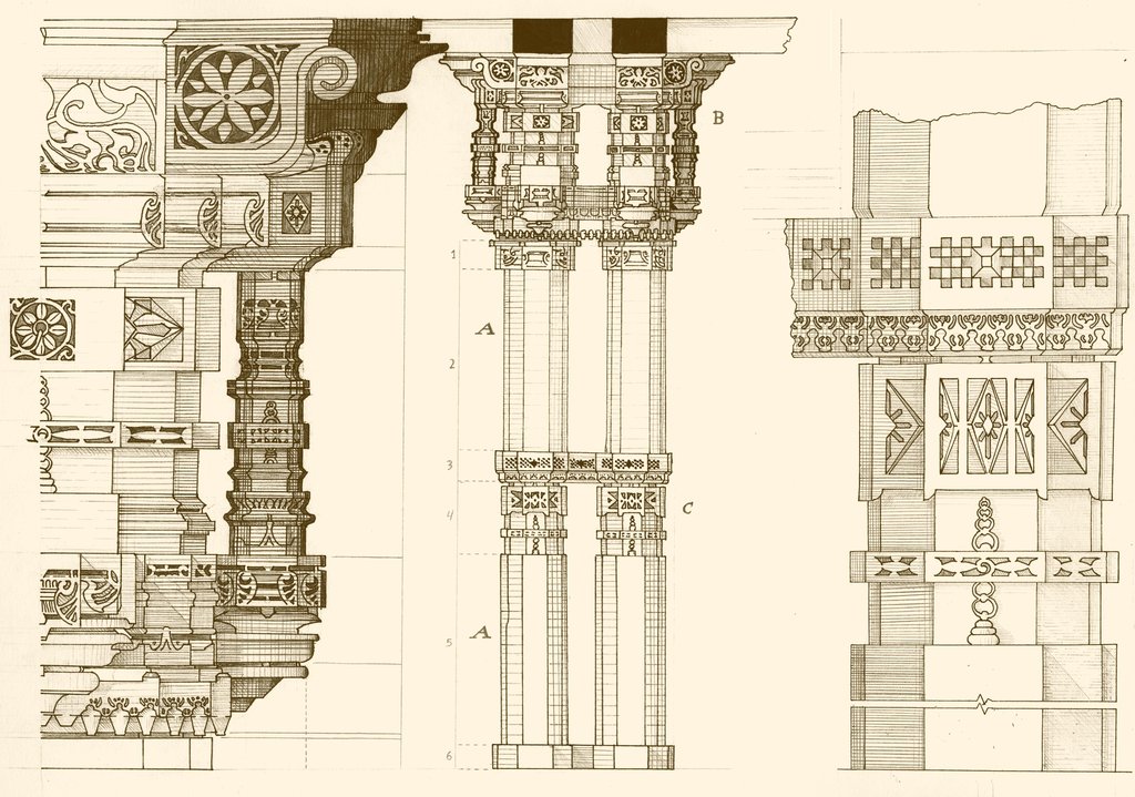 1024x719 Adalaj Stepwell Column Technical Drawing By Fghtan
