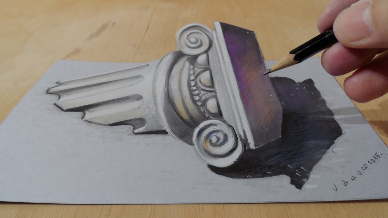 1280x721 Drawing A 3d Ionic Column, Freehand