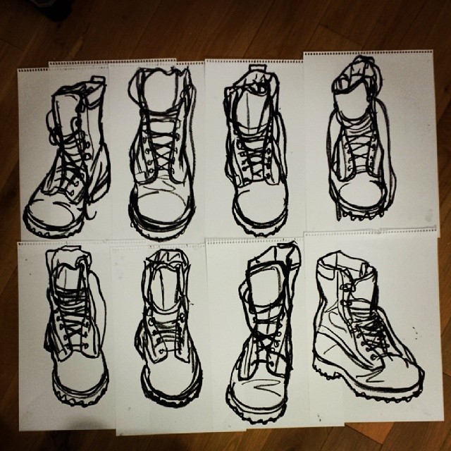 640x640 Sketches Of Army Boots. Oil Pastel On Paper.