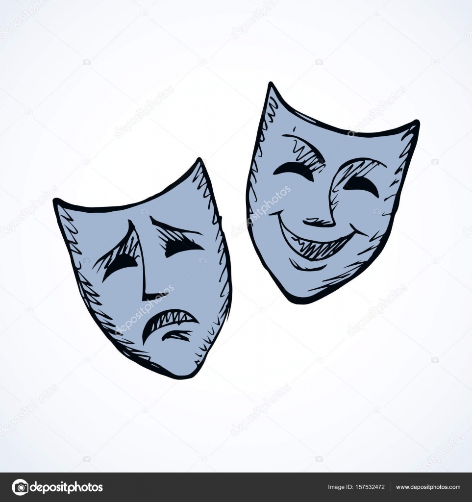 963x1024 Comedy And Tragedy Theatrical Masks. Vector Illustration Stock