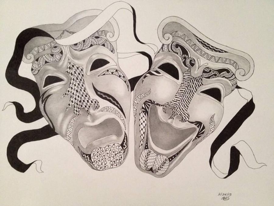 900x675 Tragedy Comedy Zen Drawing By Anne Sanderson