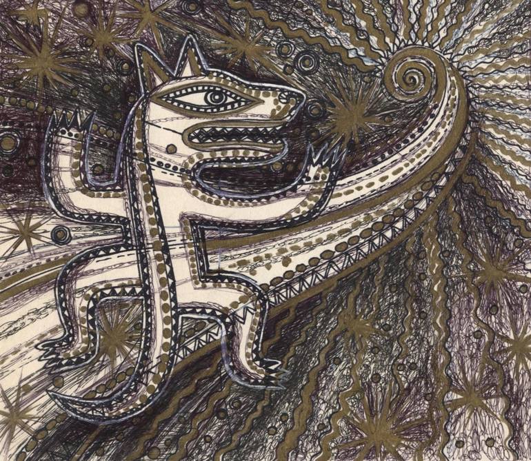 770x669 Saatchi Art Coyote Dances With A Comet Drawing By Marina Novikova