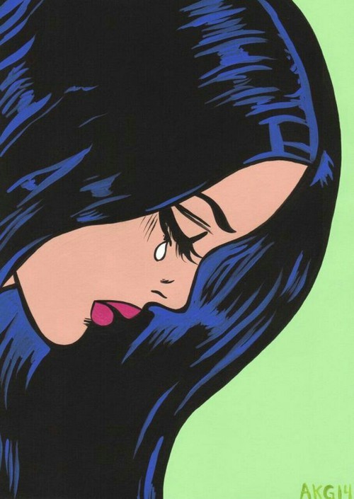 500x705 Drawing Illustration Girl Green Crying Pop Art Comic Art Comic