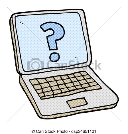 449x470 Freehand Drawn Cartoon Laptop Computer With Question Mark Vector