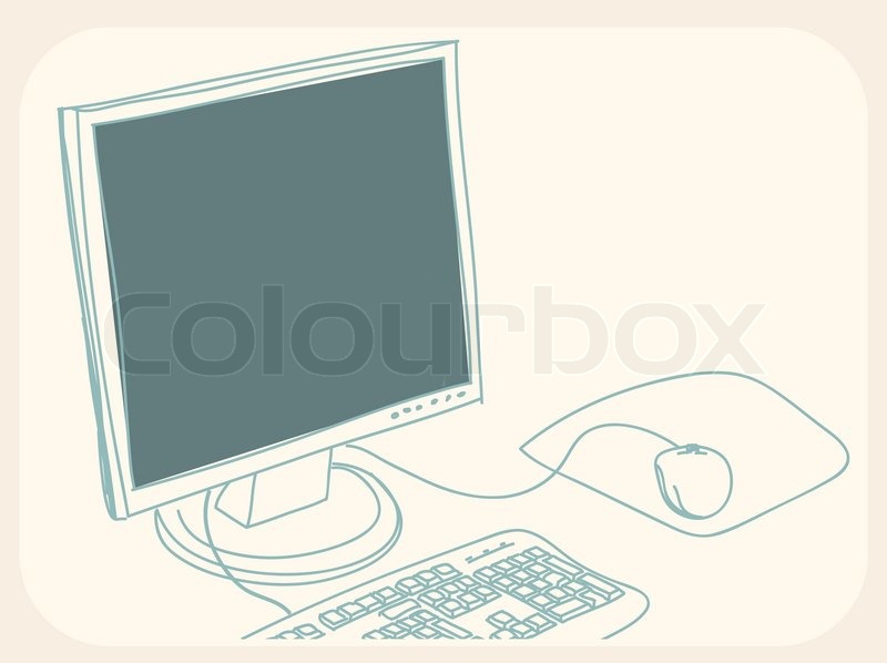 800x598 Personal Computer Drawing Monitor, Mouse And Keyboard Stock