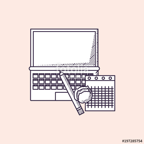 500x500 Laptop Computer With Pencil And Notepad Over Pink Background