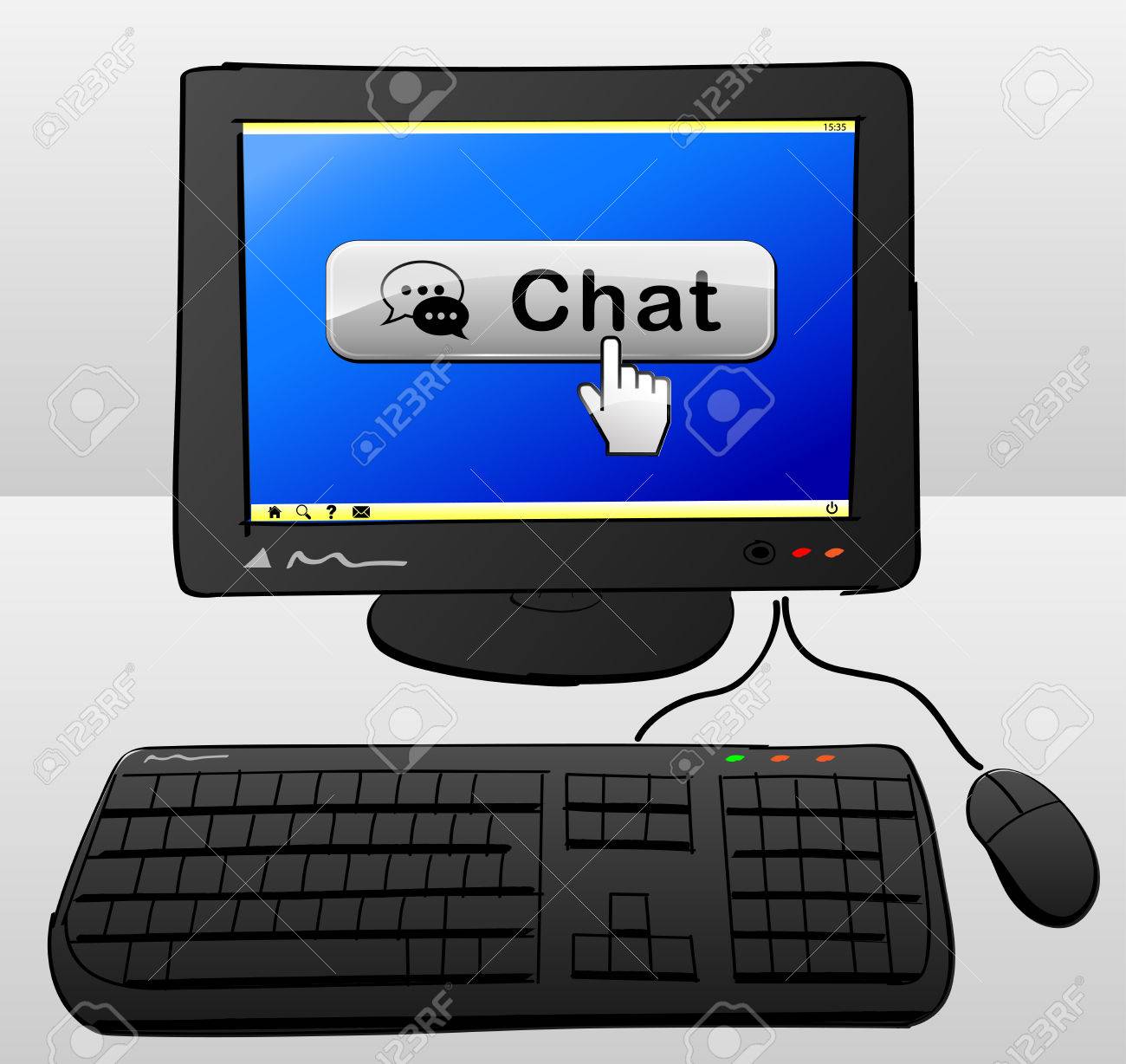 1300x1228 Drawing Of Computer With Chat Button On The Screen Royalty Free