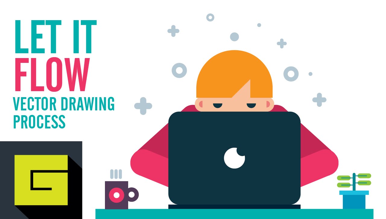 1280x728 Let It Flow Computer Boy, Flat Character Drawing Process