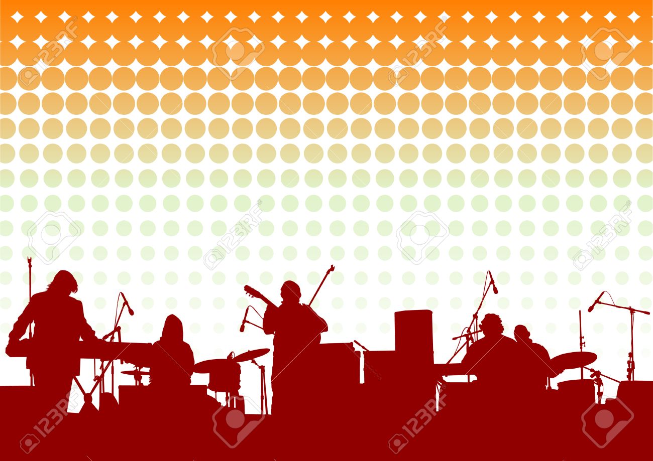 1300x919 Vector Drawing Musical Group In Concert On Stage Royalty Free