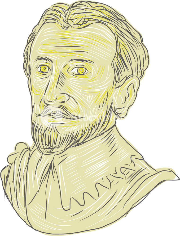 761x1000 Drawing Sketch Style Illustration Of A Bust Of A 15th Century