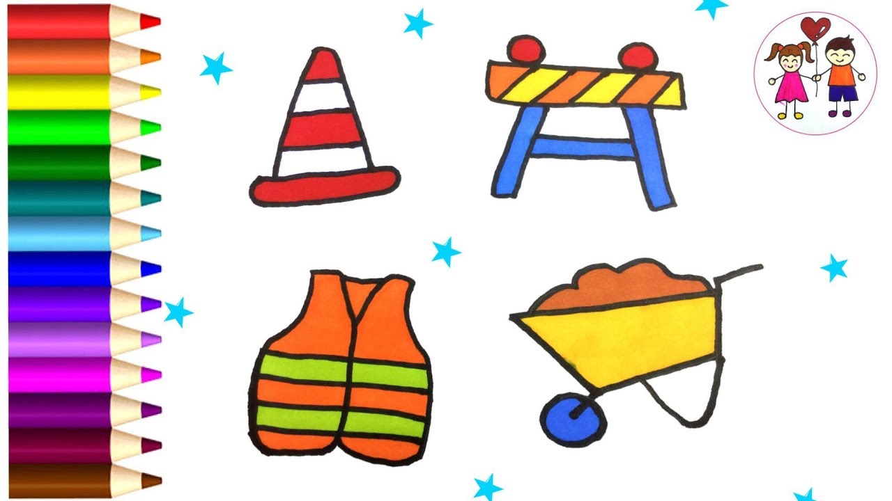 1280x720 How To Draw Construction Equipment Icons Cone, Barrier Coloring
