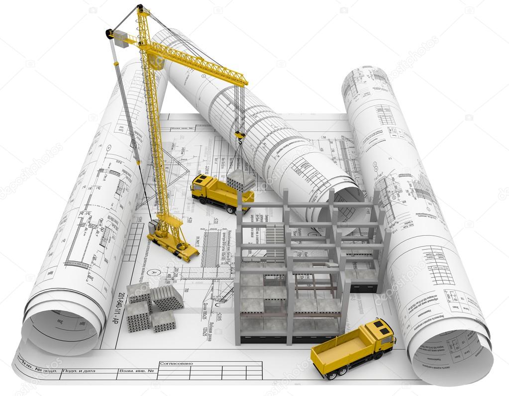 1023x796 Rolls Architectural Drawings With Construction Equipment And New