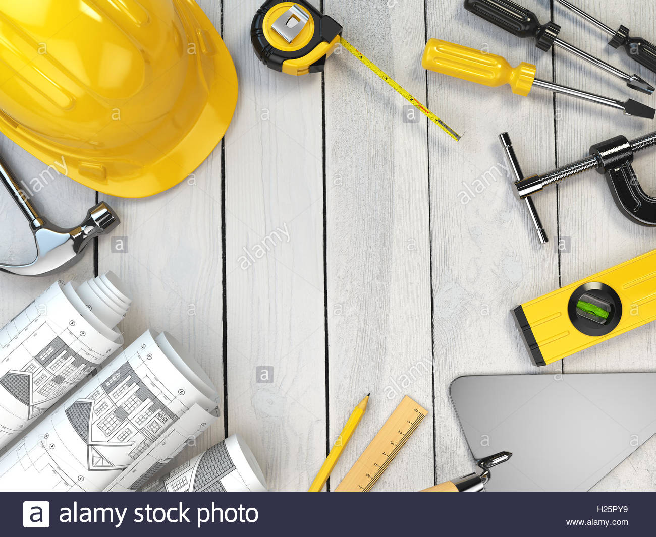 1300x1065 Construction Tools On A Wooden Background. Hard Helmet, Trowel